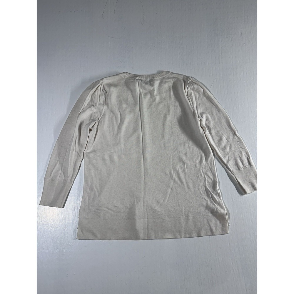 LOFT Womens M Neutral Crewneck Sweater Puff Shoulder Long Sleeve Top - Picture 6 of 6